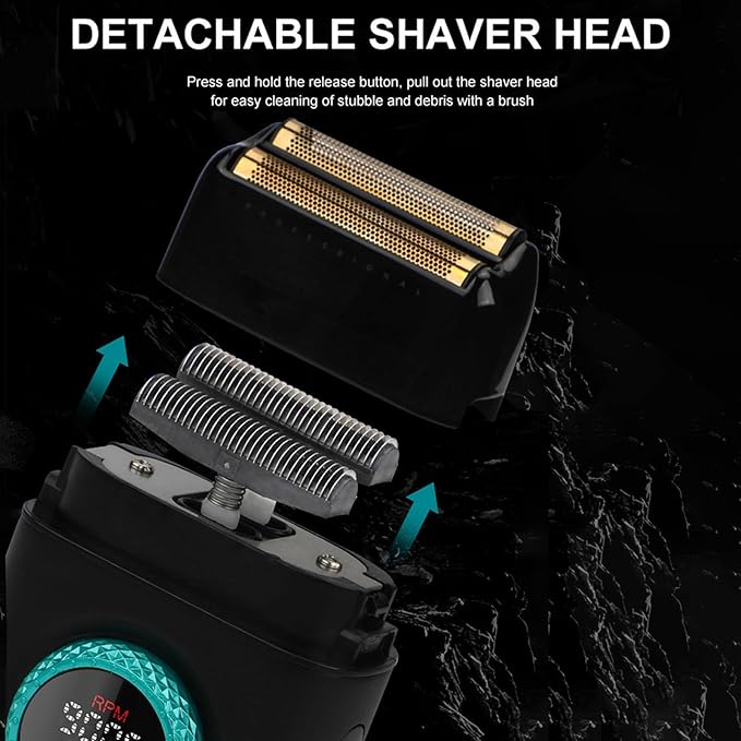 VGR 377 Foil Shaver for Men Electric Razor for Shaving Face with Double Foil 21-Speed 9000 RPM Motor Bald Shavers LED Display Titanium Foils Barber Supplies (Black) Men's Gifts