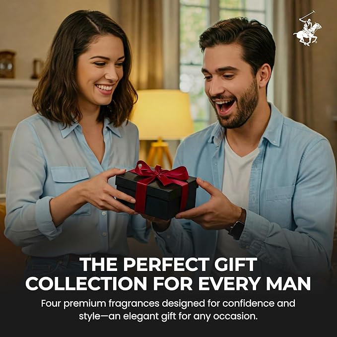 Beverly Hills Polo Club EDT Pen Spray Collection - Set of 4 Men's Fragrance Gift Set - draft Sexy Blaze and Blue Scent - Long-Lasting Travel-Friendly Cologne for Men (10ml Each)