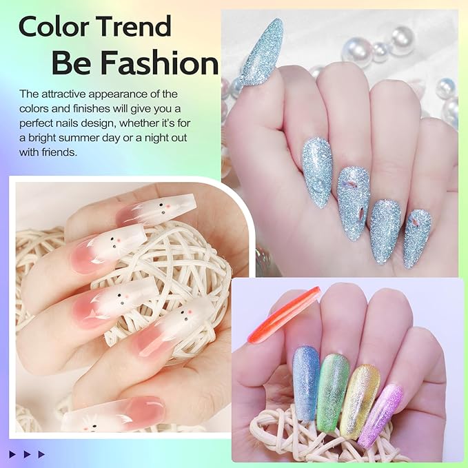 Lavender Violets 49 PCS Gel Nail Polish Set 45 Colors Cat Eye Reflective Glitter Gel Polish with Nail Primer Base Coat Glossy &amp Matte Top Coat Jelly Nude Red Brown Gifts for Women