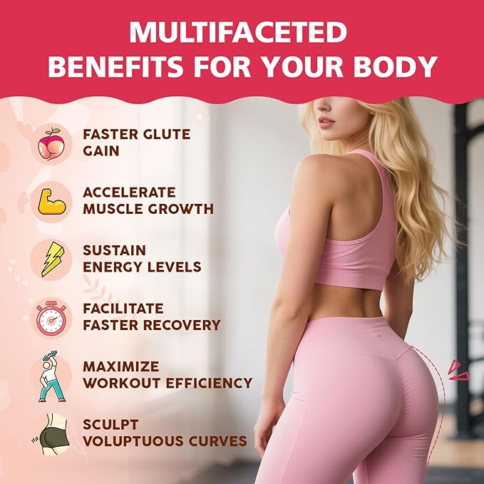 Booty Gummies for Women BBL Gummies Contains CurvaBoost BBL Herb Blend &amp Creatine Monohydrate for Booty Curves &amp Energy Zero Sugar Vegan Peach Flavor - 120 Counts