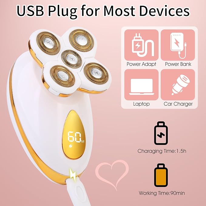 Electric Razors for Women 5 in 1 Painless Rechargeable Dusk Shaver Womens Women's Shavers Everything Lady Leg/Bikini/Face Hair Removal Products Female Wet Dry Shaving Machine