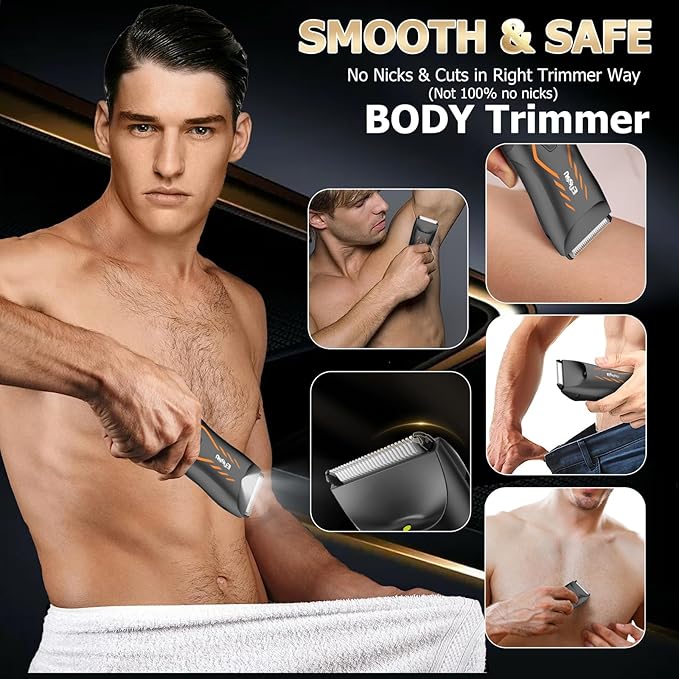 Manscape Body Hair Trimmer for Men Pubic Groin Hair Trimmer for Men with Safe BladeCordless Ball Shaver w/Light Charging DockWaterproof Body Groomer ManLED Display1H ChargeOrange