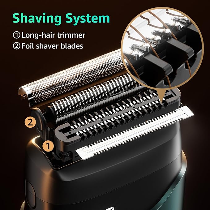 Electric Foil Shavers for Men Mini Electric Razor Compact Face Shaver IPX7 Waterproof Wet Dry Cordless Razor LED Display USB-C Fast Rechargeable Emerald Green