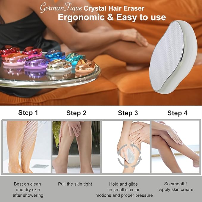 Crystal Hair EraserNatural Crystal Hair RemoverReusable Painless Nano Glass Hair Removal Device Without ShaverGentle Crystal Epilator and Exfoliator for Soft Silky Skin(Silver)