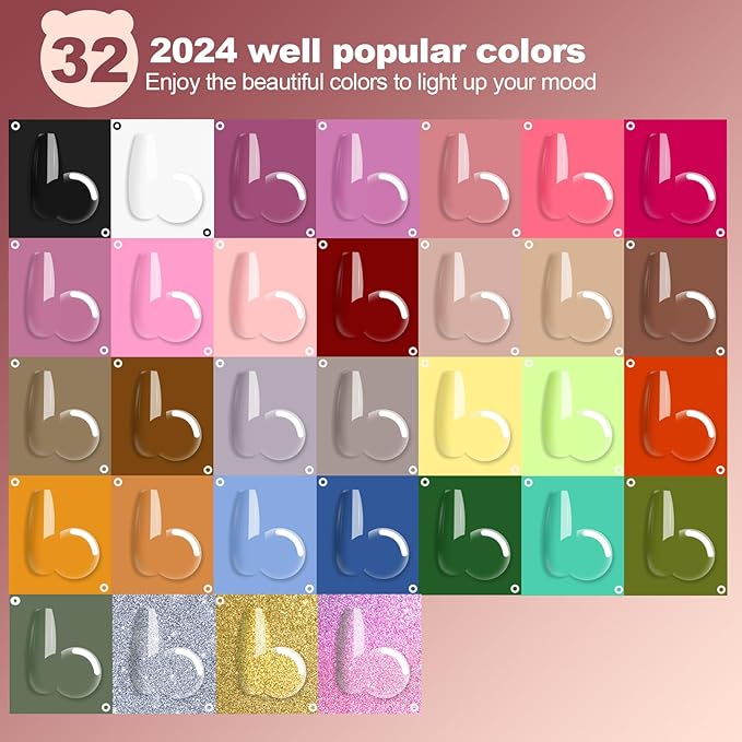 Clara Colors 32 Colors 14ml Gel Nail Polish Kit All In One Gel Polish Set with Base Matte Glossy Top Coat Tools Nails Art Decorations Salon Gel Polish Starter Kit Full Cover Natural