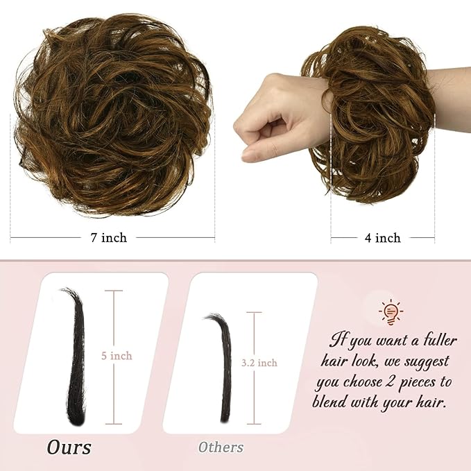 RUWISS Messy Bun Hair Piece Human Hair Messy Rose Bun Hair Buns Hair Piece for Women Real Hair Scrunchies Updo Hair Pieces Bun Extension Ponytail Messy Hair Bun (Dark Brown with Golden Blonde)