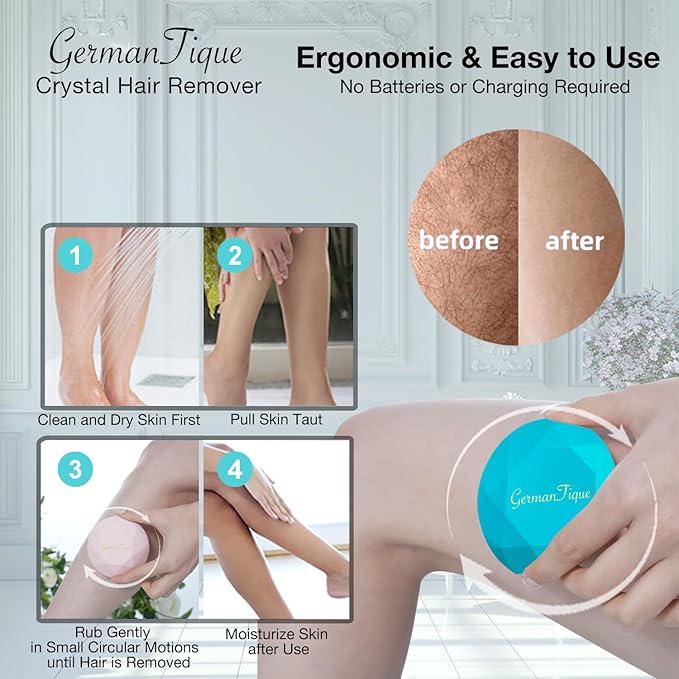 Crystal Hair EraserUpgraded Crystal Hair Remover DiamondPainless and Effective Nano Glass Hair Removal Stone and Skin ExfoliationNatural Epilator for Women and Men(Ocean Blue)