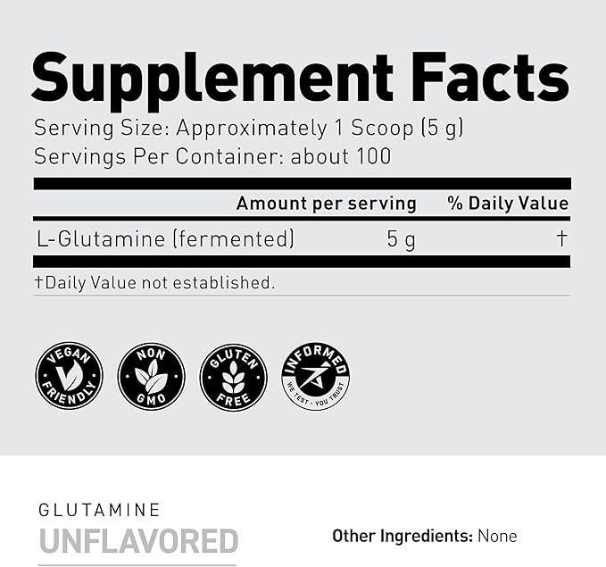 Kaged Muscle L-Glutamine Powder 500 Gram Vegan Support Muscle Recovery Post Workout Glutamine Banned-Substance Free Unflavored 100 Servings