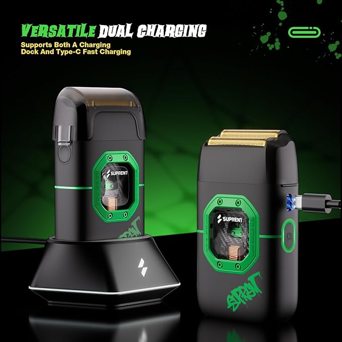 SUPRENT Professional Foil Shaver 13000RPM Vector Motor Electric Razor for Head Beard &amp Neck Portable Close Face Shaver with Type-C Rechargeable