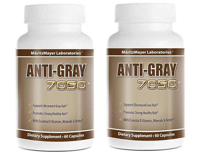 Anti-Gray Hair 7050 Helps Restore Natural Hair Color 60 Capsules Per Bottle (2 Bottles)
