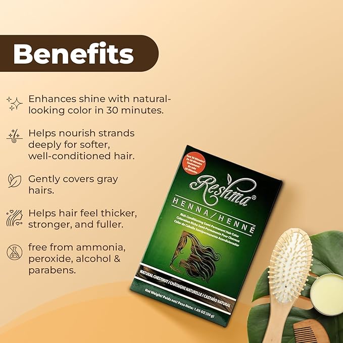 Reshma Beauty 30 Minute Henna Hair Color Infused with Organic Henna Lawsonia Inermis 100% Gray Coverage for Soft Shiny Hair Plant-Based Hair Dye?12.6 oz Pack of 12 (Chestnut)
