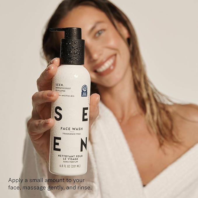 SEEN Face Wash Fragrance Free -Non-Comedogenic &amp Non-Irritating Face Cleanser - Dermatologist-Developed - Safe for Sensitive Eczema &amp Acne Prone Skin