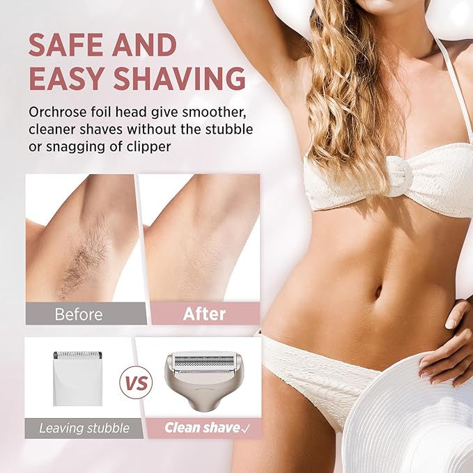 Electric Razor for Women Body: Rechargeable Painless Electric Shaver for Bikini Face Body Legs Underarms - 3-in-1 Blade and Rotary Shaving Head (Honey Gold)
