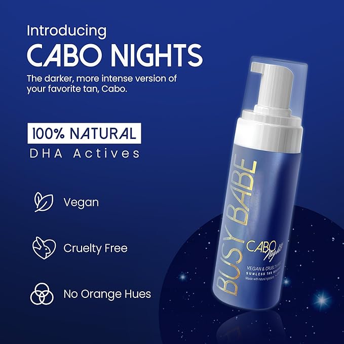 Self Tanner - Cabo Nights Express Rapid Dark Tanning Mousse - Deeper Sun-Kissed Glow with Mitt - Vegan Cruelty-Free Instant Tan Self Tanning Mousse Pump - Express Violet based- 7.2 oz