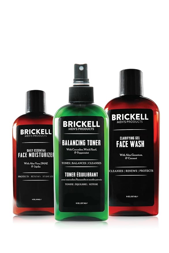 Brickell Men's Daily Face Cleanse Routine for Oily Skin Alcohol Free Toner Gel Facial Wash and Moisturizer Natural and Organic Unscented