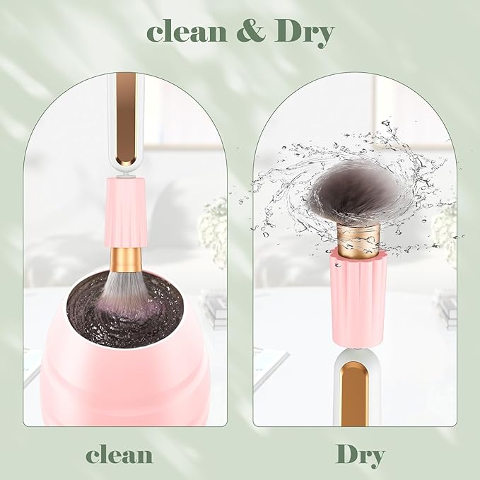 Electric Makeup Brush Cleaner Machine -15000RPM Fast Deep Cleaning and Dry Make Up Brushes Efficient Cleaning With Storage Cas Portable Spinning Washer gift for women- pink