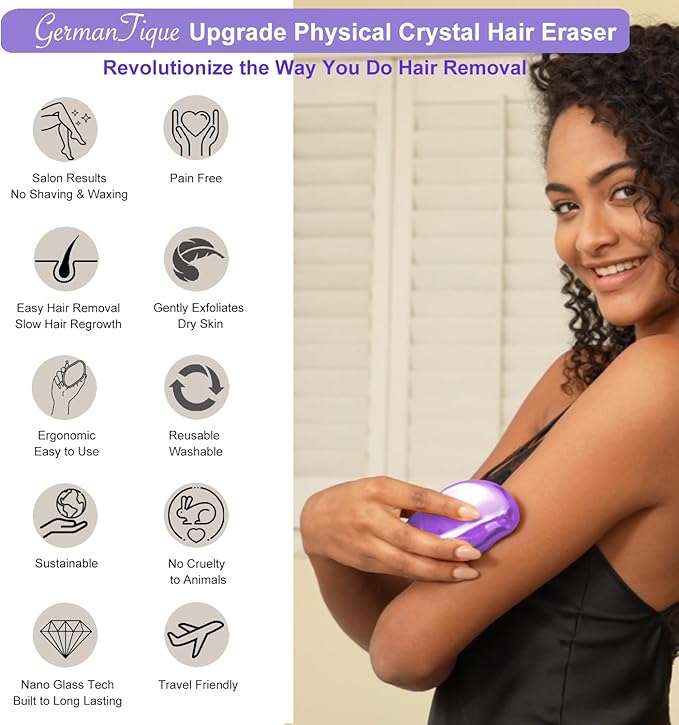 Crystal Hair EraserNatural Crystal Hair RemoverReusable Painless Nano Glass Hair Removal Device Without ShaverGentle Crystal Epilator and Exfoliator for Soft Silky Skin(Violet)