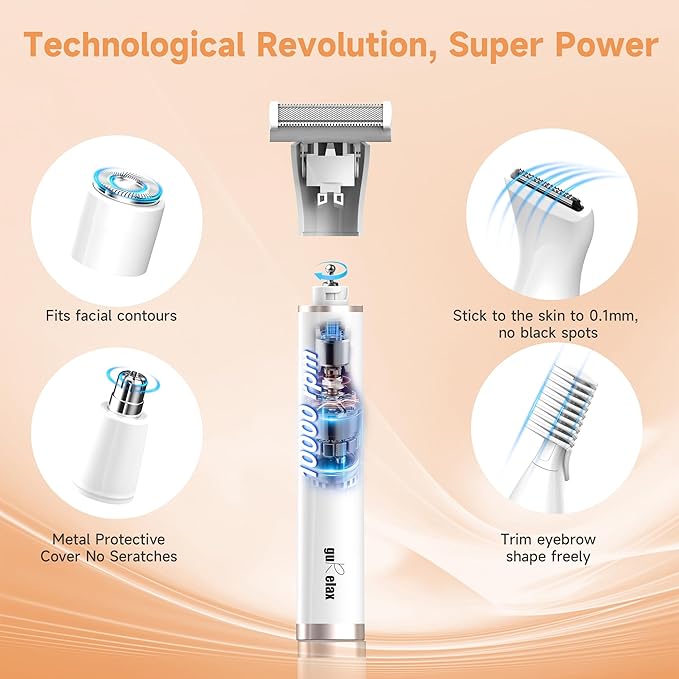 Gurelax Electric Body Hair Trimmer - Groin Trimmer for Men - Bikini Trimmer Women - 5-in-1 Lady Shaver Groomer IPX7 Waterproof Razor Heads&ampUSB Recharge with Travel Bag