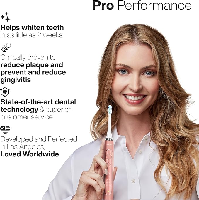 Aquasonic Vibe Series PRO ? Ultra-Whitening Electric Toothbrush ? 5 Modes &amp Smart Timers ? Premium Travel Case &amp 6 Proflex Brush Heads ? ADA Accepted Toothbrush (Rose Gold)