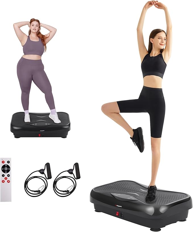 Whole Body Vibration Plate Exercise Machine ? Power Vibrating Plate for Lymphatic Drainage Weight Loss Shake Plate Exercise Platform with Touch Screen &amp Resistance Bands Equipment for Women Men