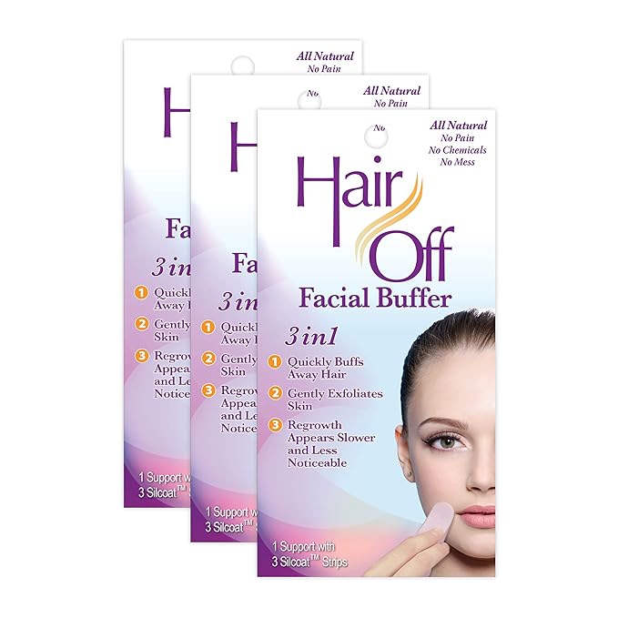 Facial Buffer - Painless &amp Chemical Free Facial Hair Remover &amp Gentle Face Exfoliator - Hair Eraser to Slow Regrowth on Chin Lip &amp Cheeks (3 Buffers Per Box Pack of 3)