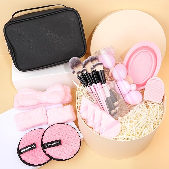 MAGEFY Makeup Brushes 37 Pcs Makeup Kit Multi-functional Makeup Tool Set with Double-End Powder Blush Eyeshadows Brush Make up Brushes Set BagPink