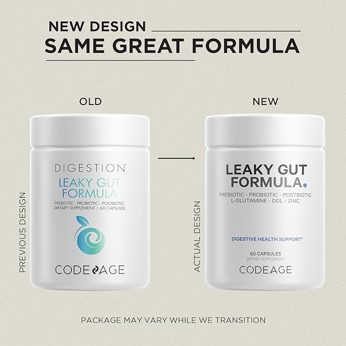 Codeage Leaky Gut Supplement L-Glutamine N-Acetylglucosamine Probiotic Butyric Acid Polyphenols Quercetin DGL Marshmallow Root Berberine BioPerine Cinnamon Vegan Non-GMO 60 Capsules