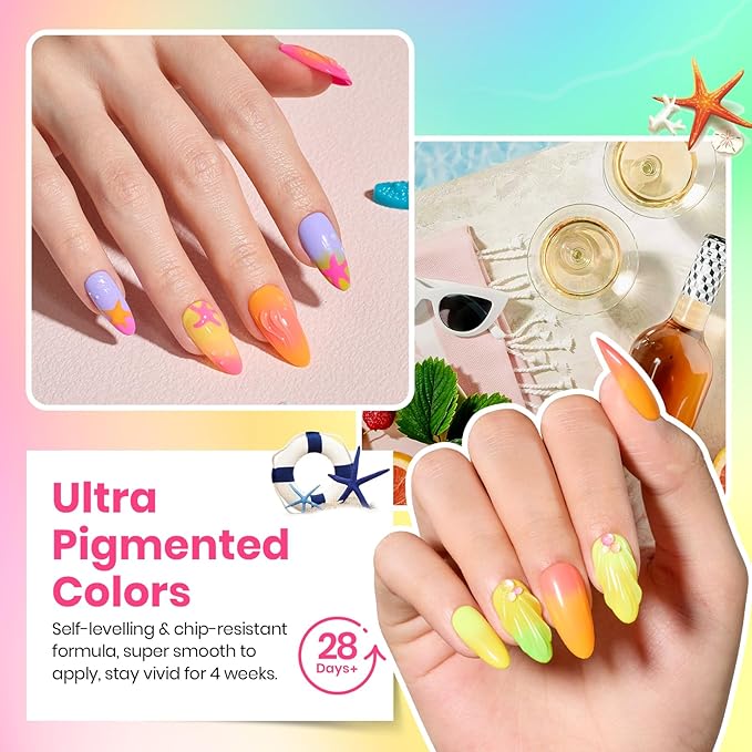 beetles Gel Polish Set - 36 Colors Neon Gel Nail Polish Pink Red Green Blue Yellow Nail Polish with 4Pcs Base Top Coat Soak off Colorful Holidays Collection UV Christmas Gifts for Women