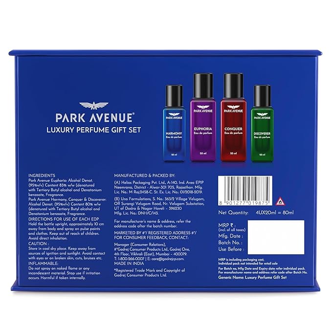 Park..Avenue Luxury Per.fume Gift Set For Men4X20 Ml|EuphoriaConquerHarmony &amp Discoverer |Eau De Parfum|Premium Luxury Per.fume For Corporate Man| Gift For HusbandBoyfriend