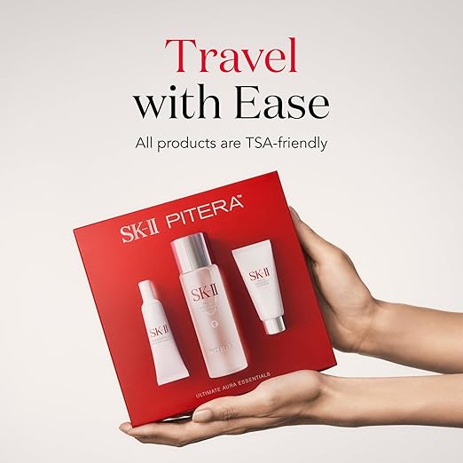 SK-II Ultimate Aura Skincare Kit - Radiance-Boosting Skincare Gift Set with Travel &amp Full Size Products - Kit Includes Full Size Facial Treatment Essence Mini Cleanser &amp Mini Essence Serum (3