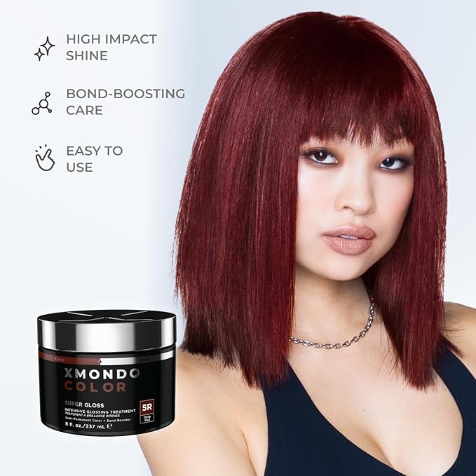 XMONDO Color Deep Red Brown Color Depositing Mask &amp Semi-Permanent Hair Dye Super Gloss Infused with Bond Boosters for Nourishment Revitalize &amp Repair Vegan Formula 8 Fl Oz