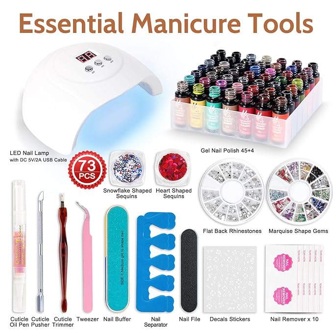 Lavender Violets Gel Nail Polish Kit with U V Light 45 Colors Gel Polish Nail Set with Base and Matte &amp Glossy Top Coat Soak Off All Season Essential Manicure Tools Gifts for Women Easter LA00