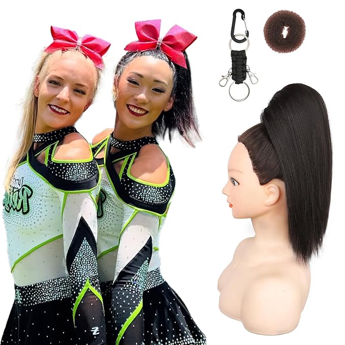 SEIKEA Cheer Ponytail Hair Piece 14 Straight Cheerleader Hairpiece Ponytail Extension for Cheer Competitions Dance Costume Dress up Soft Natural Look for Girls Teens Black Brown
