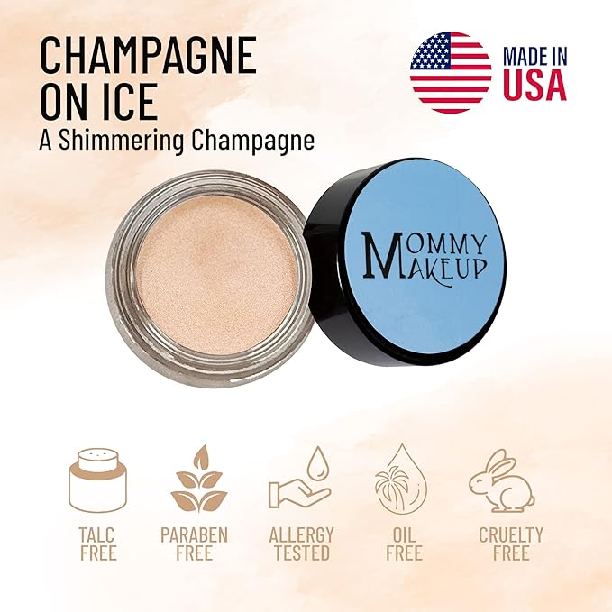 Mommy Makeup Any Wear Creme Eyeshadow - Waterproof Crease-Proof Long Lasting High Pigment Oil-free - Cream to Powder for Eyes Cheeks &amp Lips (Champagne on Ice)