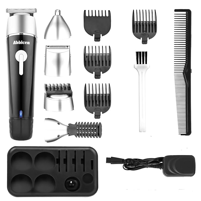 New 5 in 1 Multi-functional Beard Trimmer Men's Grooming Kit Dual Shaver Body Trimmer Precision Nose &amp Ear Trimmer Waterproof Recharqeable Cordless (Black)