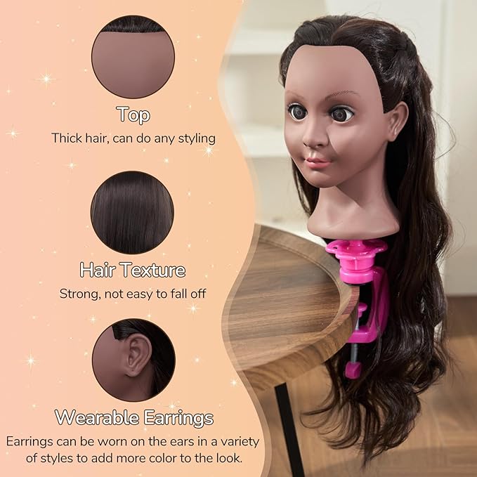 24 Mannequin Head -80% Real Hair Doll head for hair Styling Cosmetology Mannequin Head with Hair for Braiding CurlingCuting with Table Clamp Styling Set (Blonde)