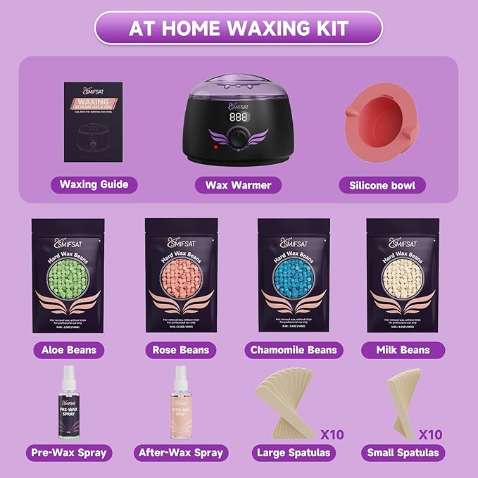 Waxing kit for women Digital Hard Wax Warmer with 4 Packs of Natural Wax Beans (14.1oz) Silicone Bowl and Waxing Accessories Professional for Bikini Face Brazilian Body and Home Salon - Black