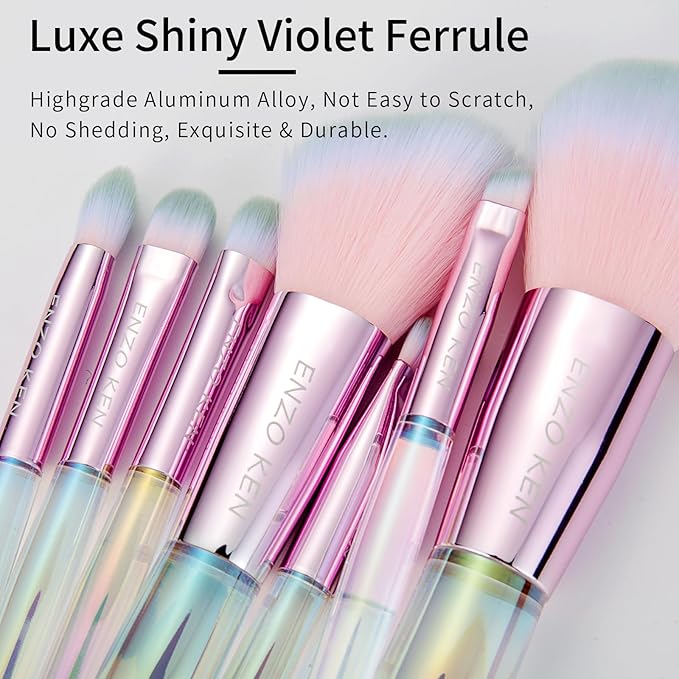 Rainbow Crystal Makeup Brushes Set Professional Vegan Makeup Brush Set with Case by ENZO KEN Bedazzled Cosmetic Brushes Makeup Set Sparkly Make up Brushes Set Professional Makeup Brush Set Vegan.