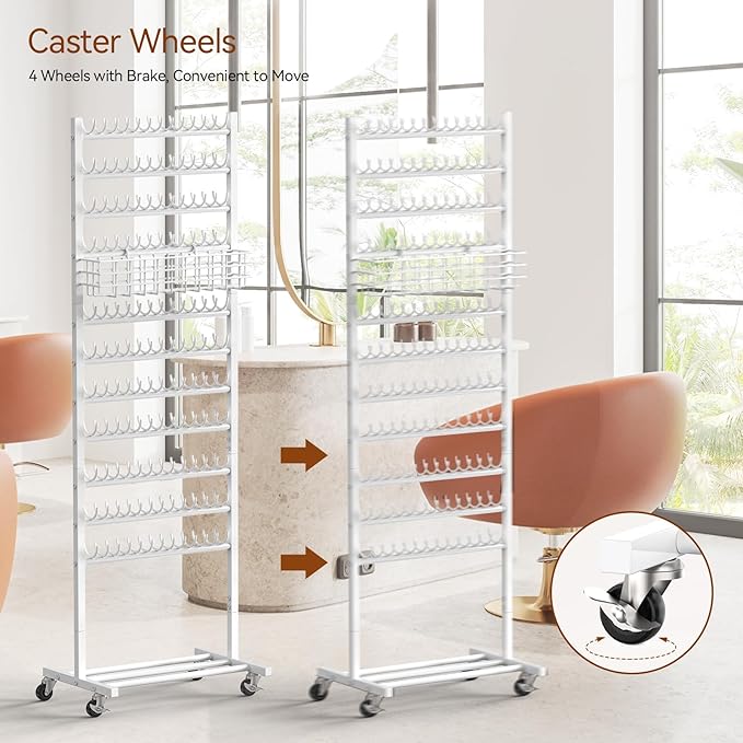 Braiding Hair Rack White Braiding Rack Stand for Salon 2-Sided Hair Rack 286 Pegs Hair Extension Holder Standing Braid Rack for Home Hair Separator Braid Rack with wheels