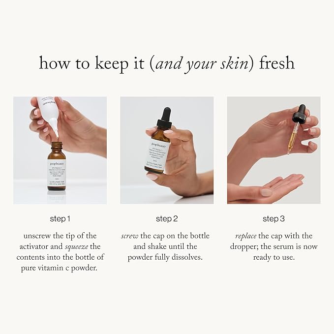goop Beauty 20% Vitamin C + Hyaluronic Acid Serum | Improves Tone Texture &amp Hydration | L-ascorbic Acid and Hyaluronic Acid | Paraben and Silicone Free | 1 fl oz