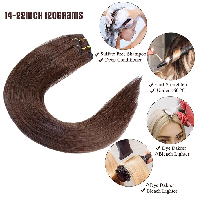 8PCS 120G Chocolate Brown Clip in Natural Soft Hair Extensions Real Human Hair(18 Inch #4)