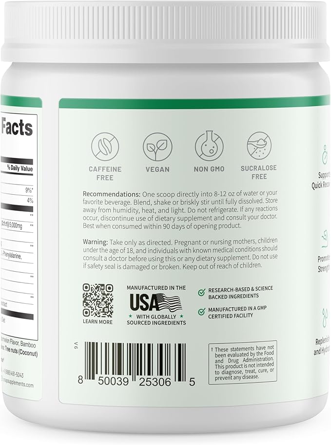 Snap BCAA Powder Essential Amino Energy Supplement with Nitric Oxide Booster - Watermelon Flavor - Pre Workout Powder Recovery Supplements Post Workout Muscle Strength &amp Performance (30 Servings