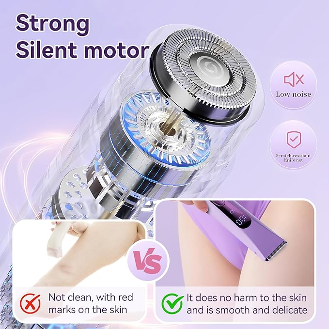 Bikini Trimmer for Women Electric?Double Head Dual Purpose Ceramic BladeIPX7 WaterproofLCD Power DisplayUSB RechargeableWet/Dry Painless Hair Removal for Face &amp Body (Violet)