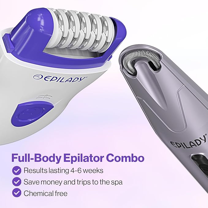 Epilady Face &amp Body Hair Removal Device Bundle Speed Corded Epilator + Esthetic Facial Hair Removal for Women Epilator for Women Legs Arms Underarms Face Bikini (Purple)