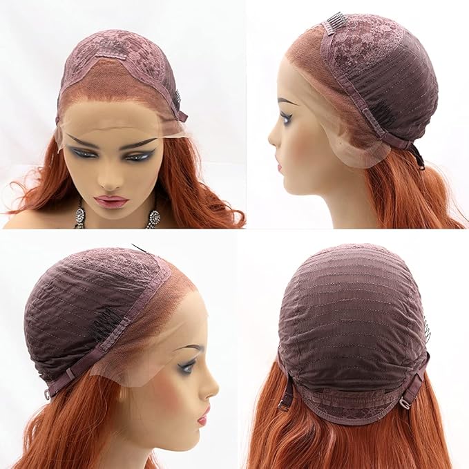 Xiweiya Long Brown Red Wig Long Wavy Free Part Auburn Red 13x3 Lace Front Wigs Natural Hairline Wear and Go Wigs Ginger Hair wig Heat Resistant Wigs 180% Denisty Wig for Women 24inch