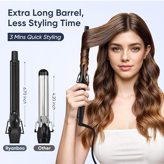 1 Inch Curling Iron 5 Temperature Settings Professional Spring Hair Iron for All Hair Types Max 430℉ with Heat Resistant Mat (1 Inch Black)