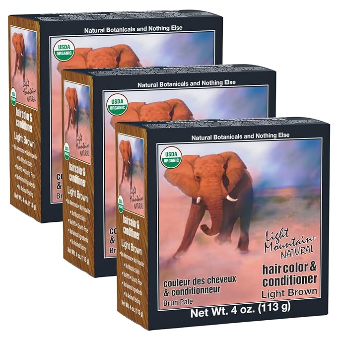 Light Mountain Henna Hair Color &amp Conditioner - Light Brown Hair Dye for Men/Women Organic Henna Leaf Powder and Botanicals Chemical-Free Semi-Permanent Hair Color 4 Oz (Pack of 3)