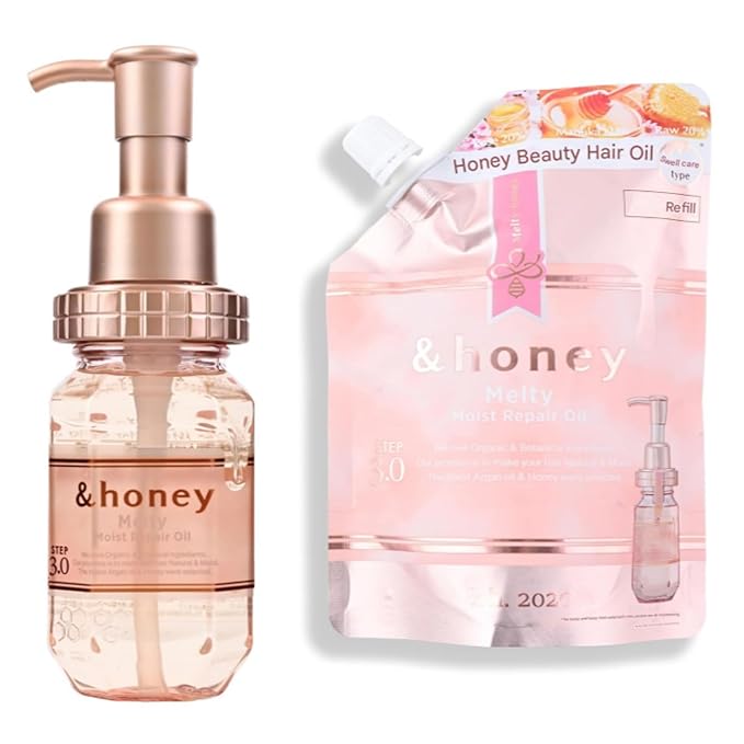 &amp-Honey Melty Moist Repair Hair Oil Step3.0 100ml + Refill 75ml - Hair Oil for Frizzy/Damaged Hair - Honey-Inspired Formula - Deep Conditioning &amp Intense Moisture for Curly/Dry Hair
