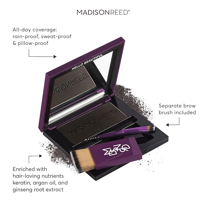 Madison Reed Root Touch Up + Brow Filler Legno Black Instant Gray Coverage Fills in Brows &amp Thinning Hairlines Temporary Concealing Powder 0.13 oz (60 uses)