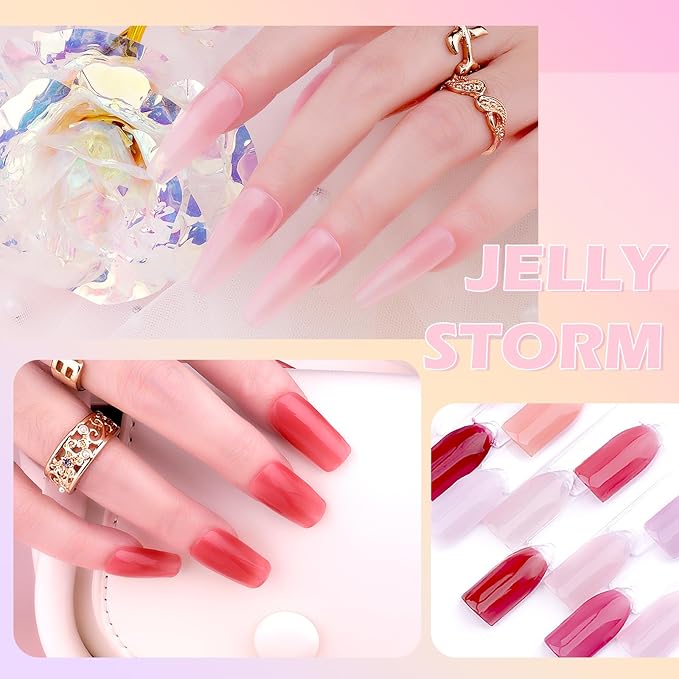Jelly Gel Nail Polish Set 12 PCS Autumn Sheer Nude Pink Jelly Nail Polish Gel Neutral Nail Art Design Korean Trend Icy Transparent Gel Nail Polish Kit UV LED Soak Off Gel Polish